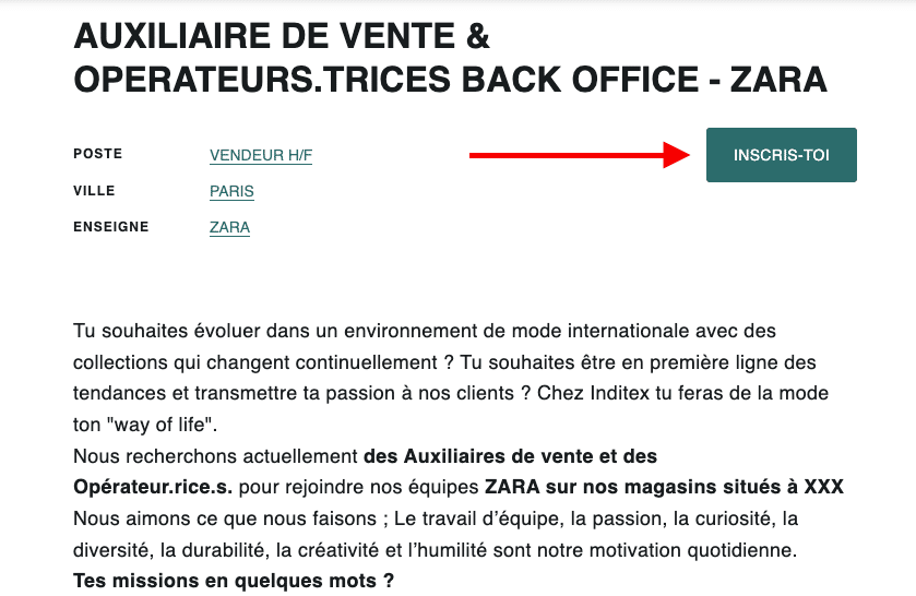 Postes vacants chez zara